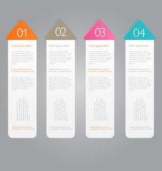 Business infographics template for presentation, education, web design, banners, brochures, flyers. Orange, brown, pink, blue color tabs. Vector illustration.