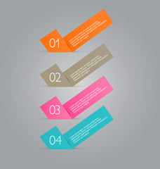 Business infographics template for presentation, education, web design, banners, brochures, flyers. Orange, brown, pink, blue color tabs. Vector illustration.
