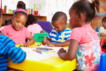 Fototapeta premium Preschool class in South African township, close-up