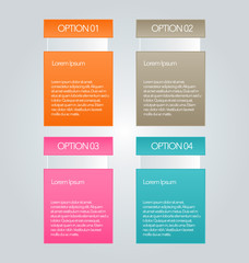 Business infographics template for presentation, education, web design, banners, brochures, flyers. Orange, brown, pink, blue color tabs. Vector illustration.
