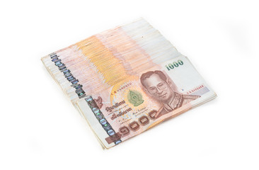 Thai baht banknotes on white