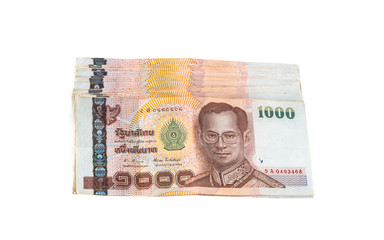 Thai baht banknotes on white