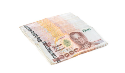 Thai baht banknotes on white