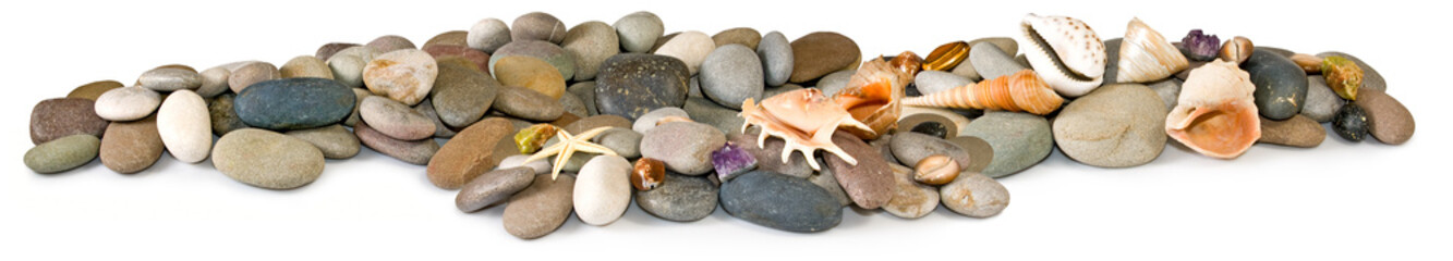 Fototapeta na wymiar Isolated image of many stones and sea shells