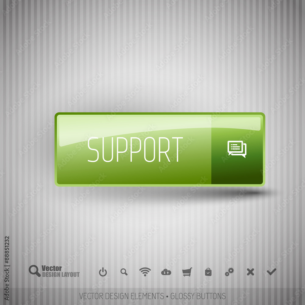 Poster modern button with support icons set.