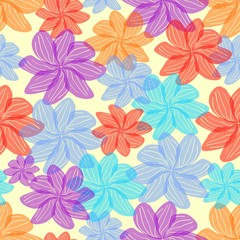 Fototapeta na wymiar Summer colorful flowers in seamless background. Cheerful decorative abstract tile or wallpaper
