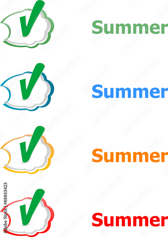 Poster word summer concept on button. banner, web button or message for online web site, presentation or ap