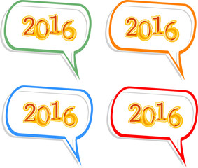Happy new year 2016 creative greeting card design, Year 2016 stickers set design element isolated on white