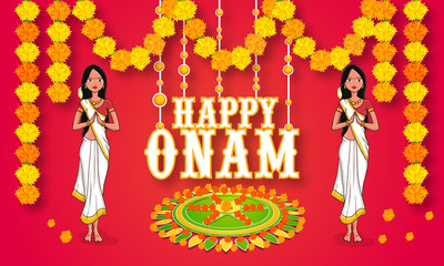 Greeting card for Happy Onam celebration.