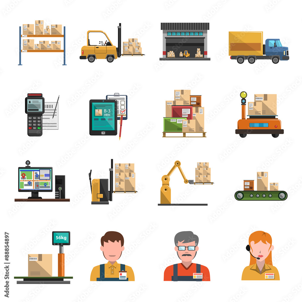 Wall mural Warehouse Icons Flat