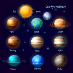 Fototapeta premium Solar system planets pictograms set