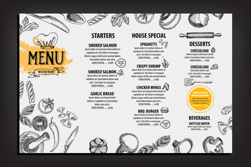 Fototapeta na wymiar Restaurant cafe menu, template design. Food flyer.