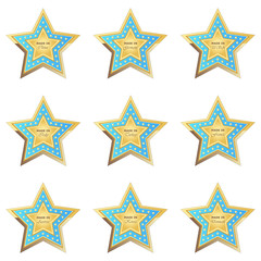 Made in Stern Button in hellblau auf weißem Hintergrund