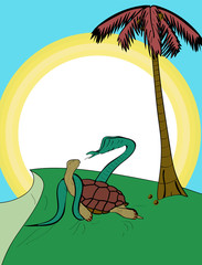 Turtle entwined snake