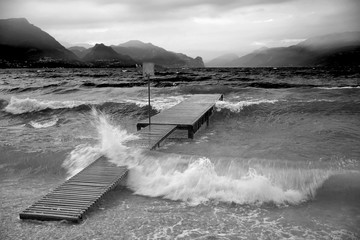 Wonderful monochrome Lake Garda, rough and stormy