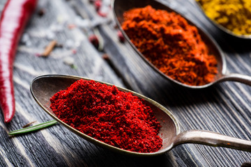 Spices over wooden background