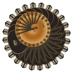 vector illustration musical background acoustic guitar deployed around the bright and dark guitar and formed a circle duplicated