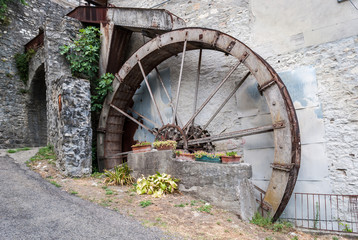 The wheel of a water mill