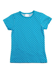 Blue shirt with white polka dots