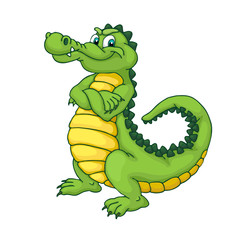 Naklejka premium Szczęśliwy zielony aligator kreskówka. Krokodyl na białym tle.