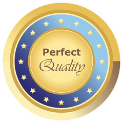 Runder Perfect Quality Button in blau auf weißem Hintergrund