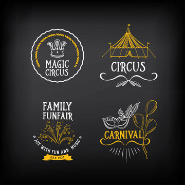 Circus and carnival vintage design, label elements.