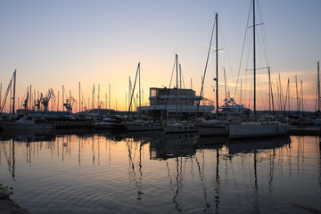 Harbour with boats at sunset time in Croatia