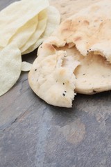 Indian naan bread and poppadum