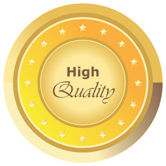 Runder High Quality Button in gelb auf weißem Hintergrund