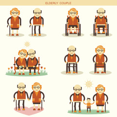 Old people life.Vector icons isolated
