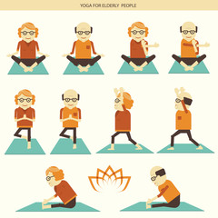 Old people yoga.Vector icons isolated