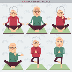 Elderly people yoga lifestlye.Vector symbols