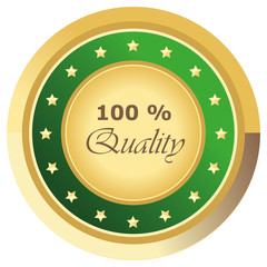 Runder 100% Quality Button in grün auf weißem Hintergrund