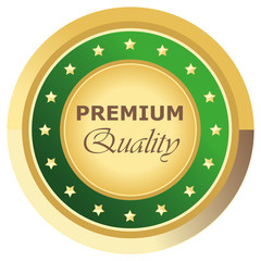 Runder Premium Quality Button in grün auf weißem Hintergrund