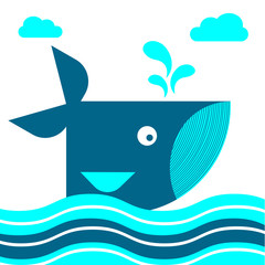Naklejka premium Cute whale swimming in the sea