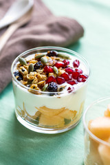 Granola with Greek yogurt and Cantaloupe