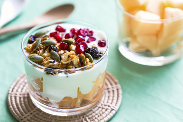 Granola with Greek yogurt and Cantaloupe