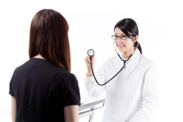 患者と医者　診察　ツーショット　2ショット　聴診器