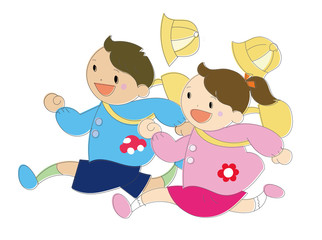 走る男の子と女の子　園児