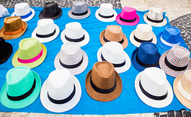 Street selling hats in the touristic town of Rio de Janeiro