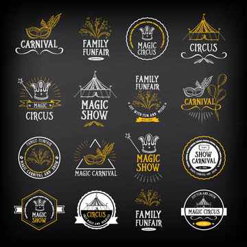 Circus and carnival vintage design, label elements.