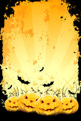 Grungy Halloween background with pumpkins and bats