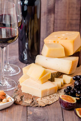 Grape and cheese variety with a red wine