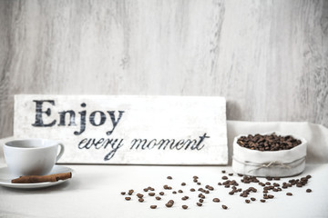 Coffee Beans With Cup Of Coffee