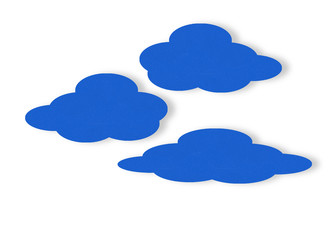 Blue paper clouds on white. Cloud computing concept.