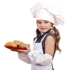 Cooking and people concept - smiling little girl in cook hat