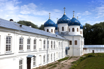 Fototapeta na wymiar Russian orthodox Yuriev Monastery, Church of Exaltation of the Cross, Great Novgorod, Russia..