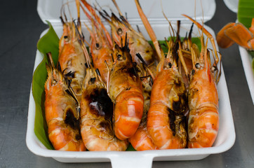 grilled shrimp at floating market, amphawa, Thailand