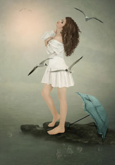 Girl and seagulls