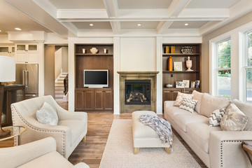 Beautiful living room with hardwood floors in new luxury home